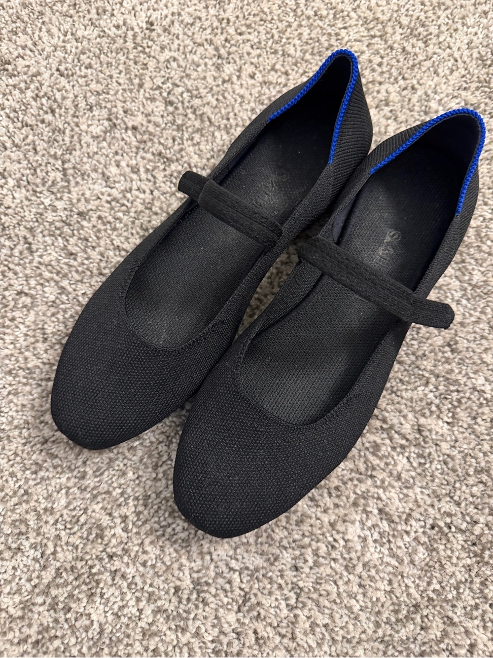 Rothy's Black Knit Mary Jane Flats with Blue Trim